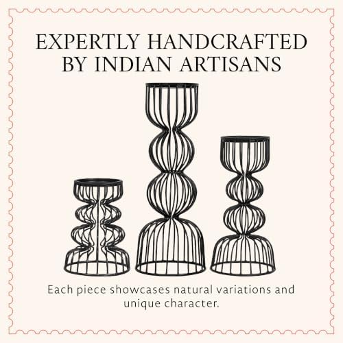 Mela Artisans Lainon Metal Candle Holders - Matte Black, Set of 3 - Image 5