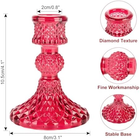 Glass Candle Holder, 2PCS Decorative Candle Sticks Pillar Candle Stand for Formal Events Wedding Party Table Centerpieces Home Decoration, Red - Image 2