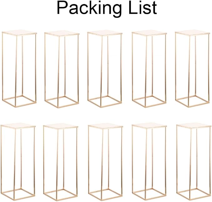 Gold Metal Cube Vase Stand for Wedding Centerpieces, 31.5in Tall, 10 Pcs