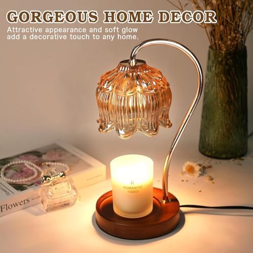 Funistree Flower Candle Warmer Lamp with Timer, Dimmable Candle Lamp Warmer, Christmas Birthday Gifts for Women Mom Her, Housewarming Home Decor, Lotus Wax Warmer for Yankee Candles - Amber-2 Pack - Image 2