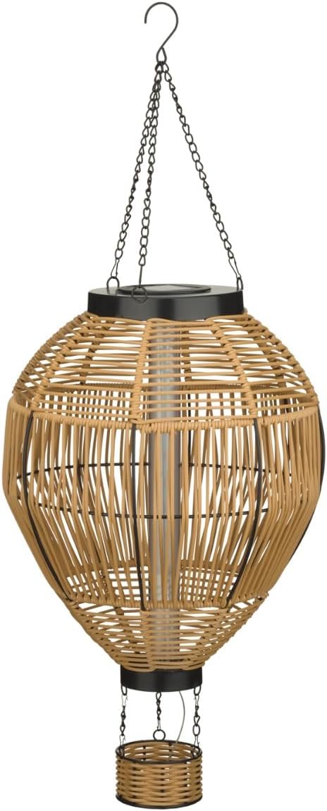Regal Art & Gift Hot Air Balloon Solar Lantern – Hanging Solar-Powered LED Lights, Waterproof Portable Decorative Outdoor Lamp Made of Metal & Glass for Garden, Patios & Pathway – Wicker (X-Large)