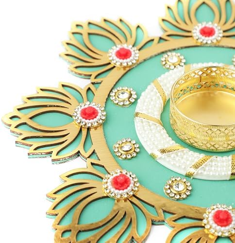 Lotus Rangoli with T-Light Tlight Holder Tea Light Candle Table top Center for Floor Stand for Traditional Festival Decoration Décor Gifts Gifting Idea for House Warming Return Gifts(Size:-8")(Green) - Image 2