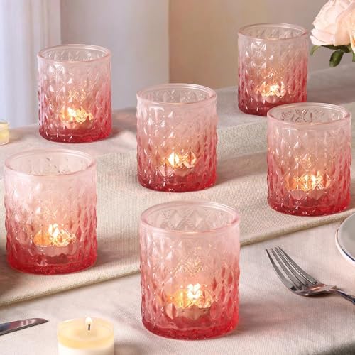 6 Pcs Pink Gradient Votive Candle Holders Glass Tea Light Candles Holder by MATAHUMbeyourbetterchoice