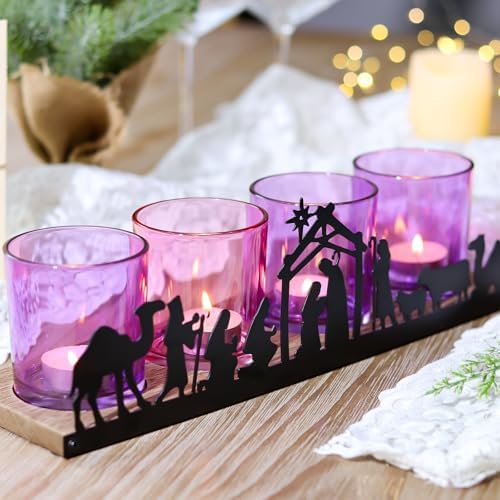 Advent Votive Candle Holder Set, Includes 1 Candle Tray & 4 Candle Holders Christmas Advent Table Centerpiece Decorations Indoor - Image 2