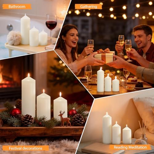 6 Pcs White Pillar Candles Bulk Set, 3 Different Lengths 2 x 3/4/6 Inch (2 Each), Dripless Unscented Smokeless,Hurricane Candles,Gives You a Better Atmosphere When Organizing an Event Party. - Image 5