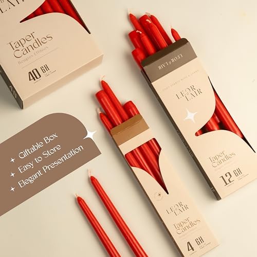 Leor & Lair Red Taper Candles, 40 Pack, 10" Bulk Taper Candles, Unscented - Image 6