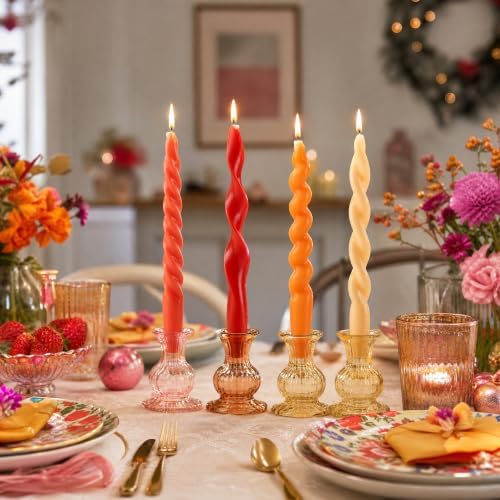 4 Pack Twisted Taper Candles Unscented Dripless Spiral Candlesticks Smokeless Swirl Wax Colorful Decorative Candle Sticks for Wedding Dinner Party Home Decor (Sunset Red Orange, 7.8 inch) - Image 3