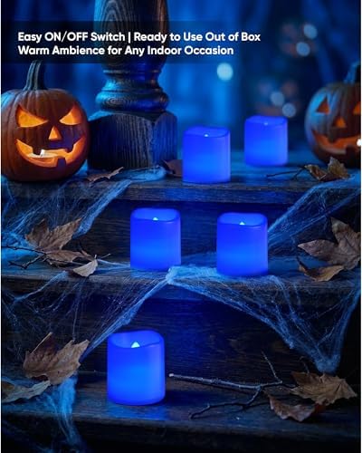 Homemory 12 Pack Blue Flameless Flickering LED Votive Tealights Candles - Image 5