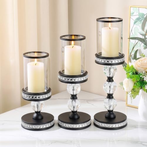 Hurricane Candle Holder, 12.6" Tall Metal Stand, Glass Pillar Candle Holder - Image 2