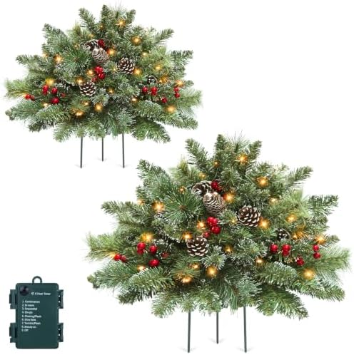 2 Pack 23" Pre-Lit Christmas Tree Urn Fillers for Outdoor Planters by HMASYO