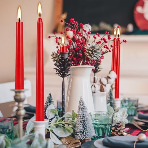 WPONSZU 14 Pack Tall Red Taper Candles 10 Inch Unscented Dripless Candlesticks for Christmas,Valentine's Day,Dinner,Party,Brithday,Wedding and Home Decoration - 8 Hour Burn Time. - Image 2