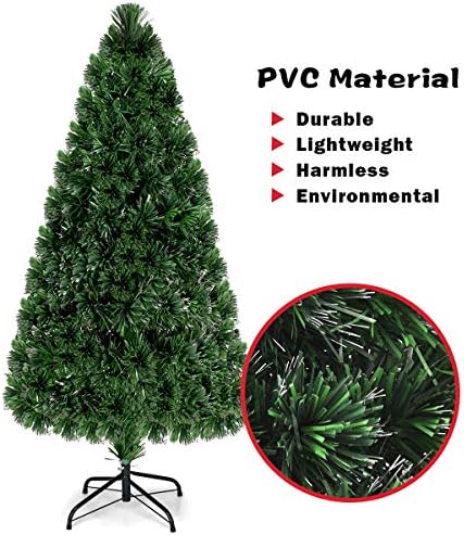 Goplus 5FT Pre-Lit Fiber Optic Christmas Tree, Premium Artificial PVC Xmas Tree with Metal Stand, for Indoor Holiday Decor - Image 4
