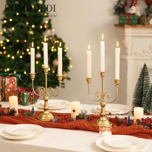 Romadedi Gold 3 Arm 11.8" Candelabra Candle Holders, Set of 2 - Image 2