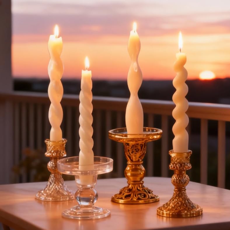 4 Pcs White Taper Candles 7.87 Inch, Unique Spiral Wave Twisted Dinner Candlesticks, Smokeless White Candle Sticks for Christmas, Valentines Day, Wedding, Party and Holiday Home Decor - Image 5