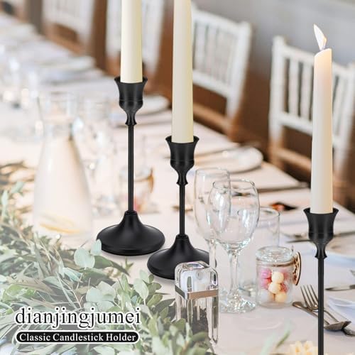 Black Candlestick Holders Taper Metal Candle Sticks Holder for Dining Table, Vintage Candelabra Tall Candle Stand for Tapered Candles, Decorative Centerpiece for Wedding Christmas Party Anniversary - Image 3