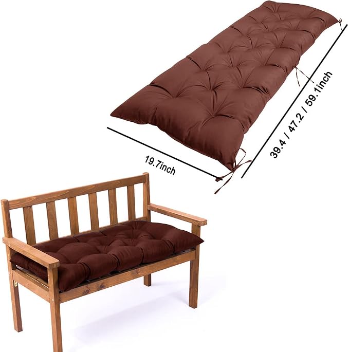 Srutirbo Indoor Outdoor Bench Cushion, Waterproof Swing Cushion Seat Chair Replacement Pads Pillow for Lounger Garden Furniture Patio Metal Wooden (Dark Coffee, 39 * 20inch)