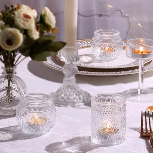 DARJEN 24Pcs Clear Votive Candle Holders - Glass Tea Light Candle Holder, Candle Holders Bulk, Embossed Candle Votives for Wedding Centerpiece & Home Decor - Image 3