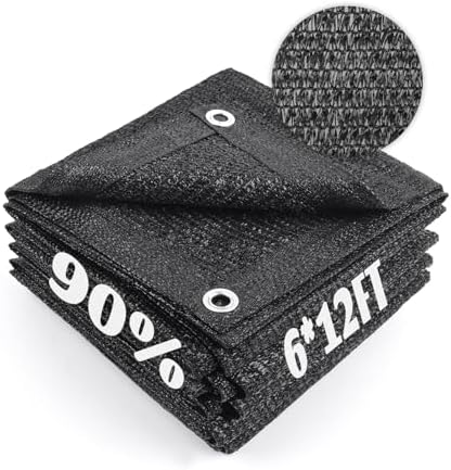 Sun Shade Cloth with Grommets for Garden, 90% 6x12ft, Black by CoolArea