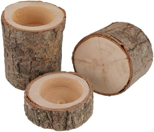 FUNSUEI 18 PCS Wooden Tea Light Candle Holders, Rustic Wood Votive Log Candle Holders, Rustic Wood Votive Candle Holder for Table Decoration, 3 Sizes - Image 4