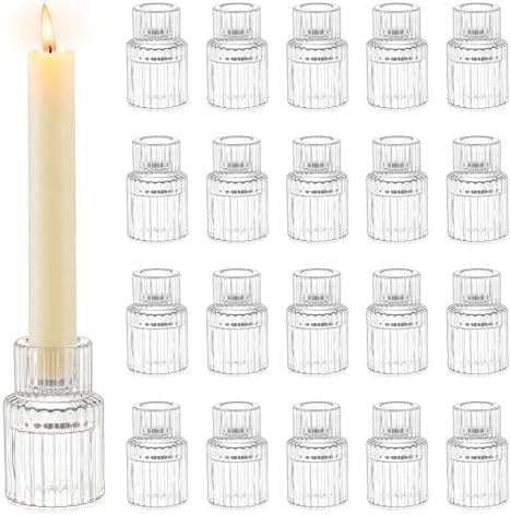 Romadedi Glass Candle Holder for Candlestick, Clear, Pack of 20 by ROMADEDI