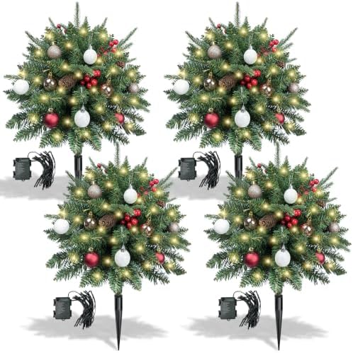 22" Outdoor Christmas Topiary Ball Tree Urn Filler with Lights,4 Pack by NSOPB