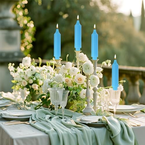 MAITREYA Short Taper Candle Candlesticks Dripless Dinner Candle for Wedding Party Decoration Home Dinner,6.5inch,4 Pack,Baby Blue - Image 3