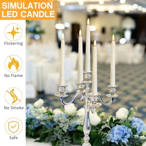 6 Pcs Flameless Ivory Taper Candles Bulk Flickering LED Candles, Ivory - Image 5