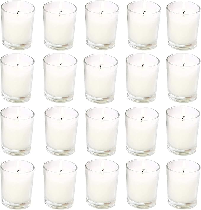 20 Pack Unscented White Clear Glass Filled Votive Candles | Soy Wax, Smokeless, Hand Poured Wax Candles Ideal for Aromatherapy, Spa, Weddings, Birthdays, Holidays & Party Decor - Image 3