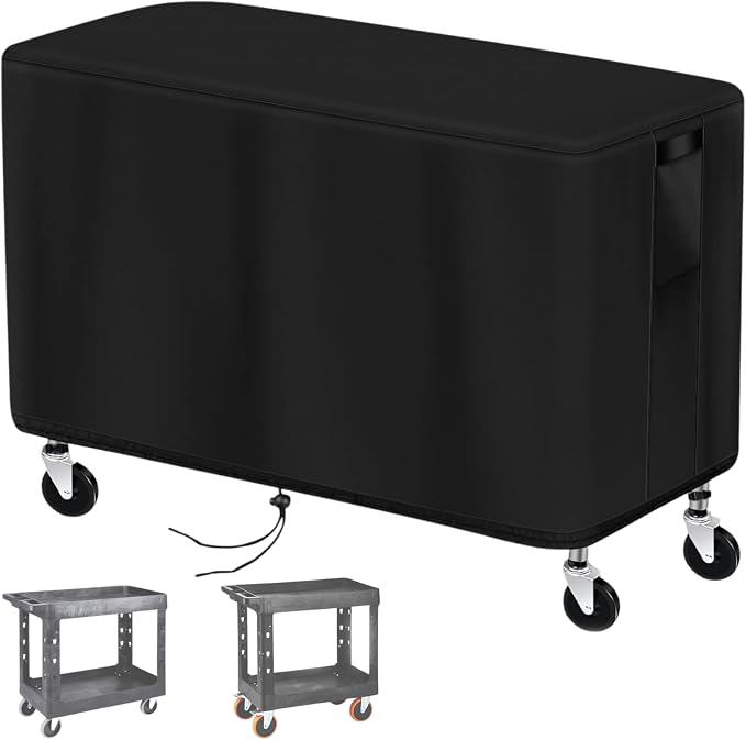 Outdoor Cart Cover for ELAFROS 550 lbs 2 Tier Plastic Utility Cart, Waterproof Service Cart Covers Rolling Tool Cart Covering - 36"Lx18"Wx29"H, Black
