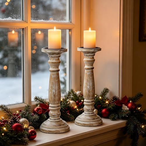 Hosley's 12 Inch High Wood Pillar Distress Finish Candleholder. Ideal Gift for Wedding, Party, Home, Spa, Reiki, Aromatherapy, Votive Candle Gardens O3 - Image 2