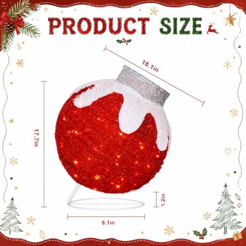 2 Pcs Lighted Outdoor Christmas Ornaments, 160 LEDs, Red and Green - Image 2