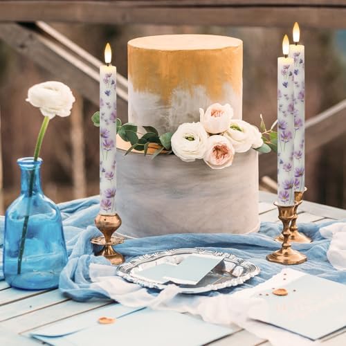Purple Flower Flameless Taper Candles Battery Operated with Remote Timer - Image 5