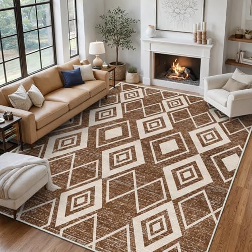5x7 Moroccan Area Rug for Living Room Bedroom Western Boho Terracotta Modern Farmhouse Large Rug Machine Washable Non-Slip Tribal Series Carpet for Dining Room Office