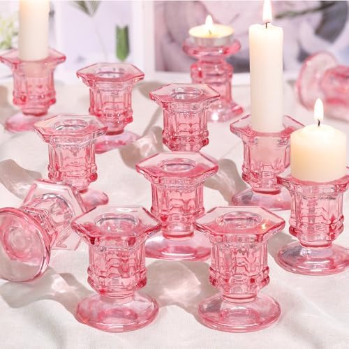 Lanttu 12 Pcs Pink Candlestick Holders Bulk Glass Candle Holders 2.9"x3.08" - Image 3