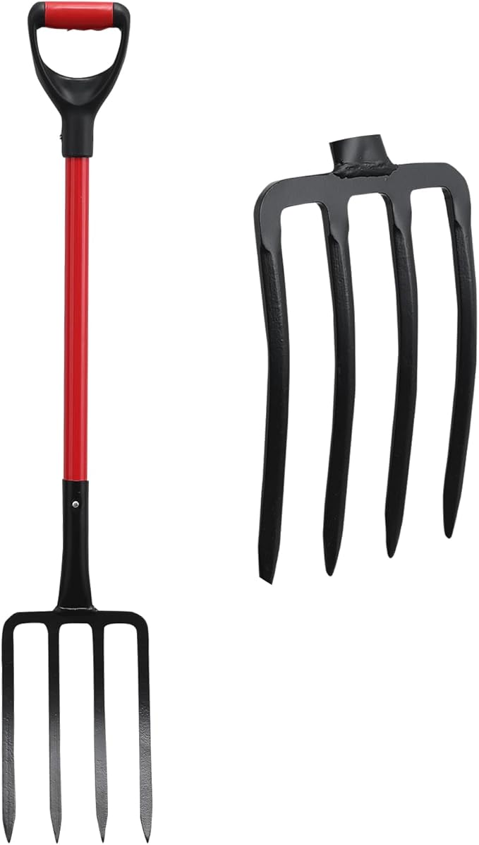 Oliynedy Pitch Fork for Hay, Heavy Duty Pitchfork for Garden, Broadfork Yard Garden Tools with 30 inch Metal Handle for Gardening Digging, Mulching