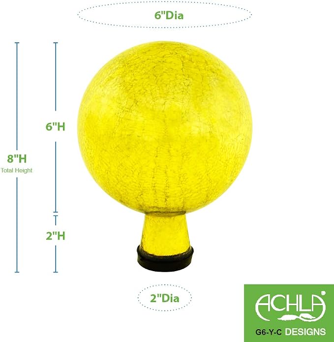 Achla Designs G6-Y-C, Lemon Drop 6-Inch Crackle Gazing Globe Ball, 6