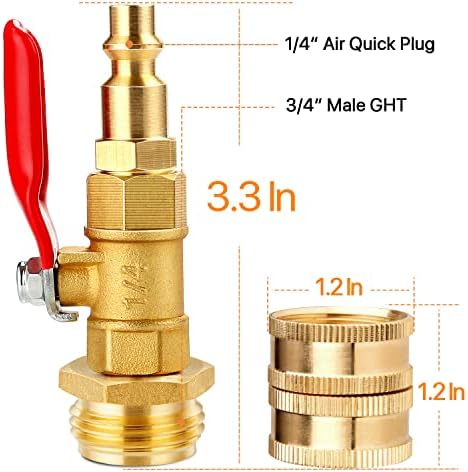 Dual Purpose Winterize Adapter with Quick Plug&3/4" GHT Thread, Brass Made Winterizing Quick Fitting with Ball Valve, Easy Blow Out Water to Winterize RV/camper/boat/trailer/Garden Hose Water Lines - Image 2