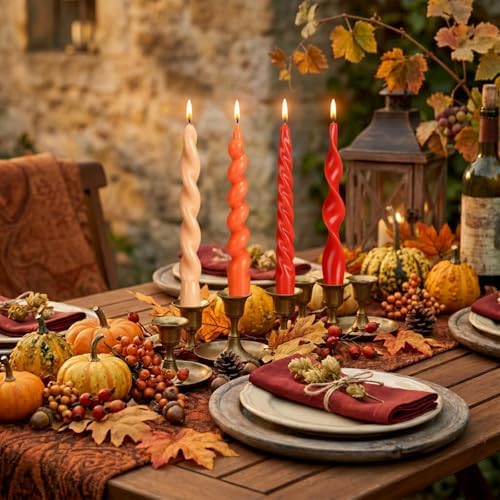 Nuanchu 4 Pcs Twisted Taper Candles,7.87 Inch,Pure,Fall Orange - Image 3