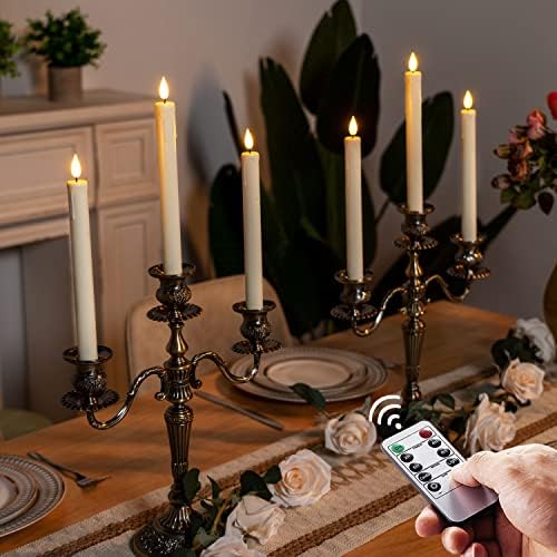 Homemory 48 Pcs Plastic Flameless Taper Candles with Remote Timer Dimmer, Taper Candles Battery Operated with Flickering Light, Ivory Led Candlesticks for Wedding Party Holiday Decoration 9.6 Inches - Image 3
