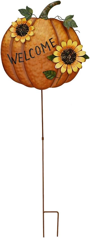 Metal Pumpkin Garden Stakes Welcome Sign Decorative Yard Sign Fall Decor | Autumn Pumpkin Decoration for Harvest Thanksgiving Halloween