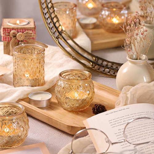 DARJEN 12Pcs Gold Votive Candle Holders - Glass Candle Holder for Table Centerpiece, Tea Light Candle Holders Glass for Wedding Shower, Home & Tea Party Decor - Image 4