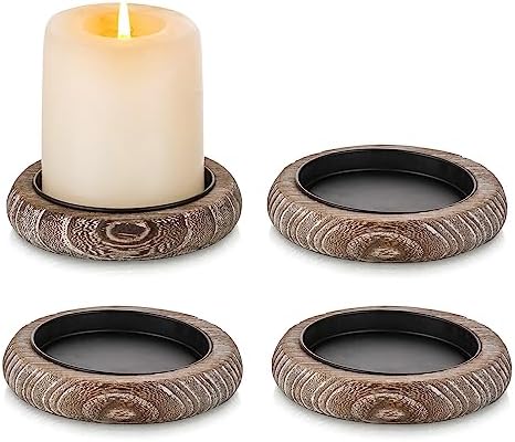 Romadedi Whitewashed Wood Candle Holder Tray, Pack of 4 by ROMADEDI
