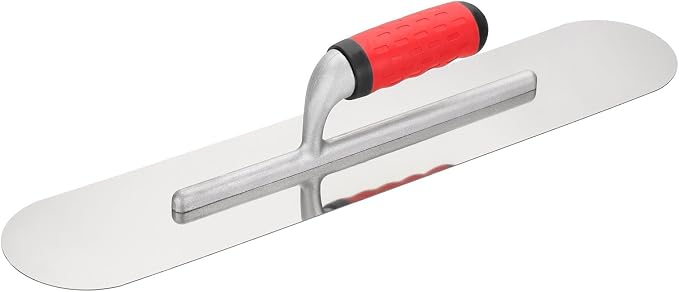 HARFINGTON Double Round Drywall Trowel 20" x 4", 402 Stainless Steel Concrete Finishing Trowel Art Paint Plastering Hand Tools with TPE Grip, for Concrete Cement, Silver