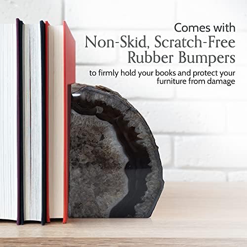 Nature's Decorations Black Agate Bookends – A+ Grade Geode Heavy Duty Decorative Stone Crystal Book Ends for Shelves & Bookcases, Natural Polished Bookshelf Decor, 1 Pair 2-3Lbs