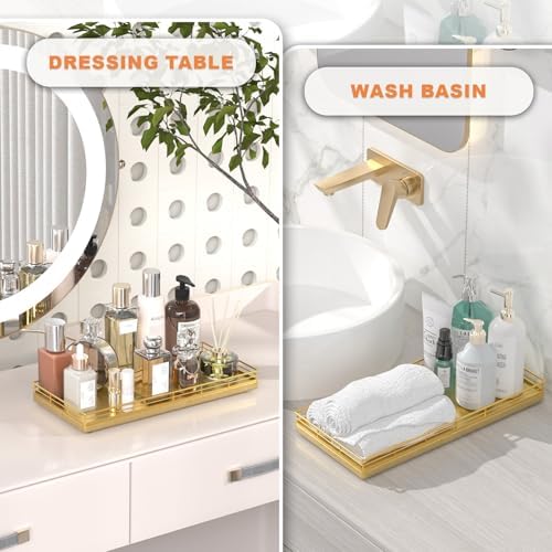 Oak Bathroom Toilet Tank Tray, 13" Wood Toilet Paper Storage Basket Back of Toilet Basket Organizer, Vanity Tray for Perfume Makeup Candle Kitchen Counter Coffee Table Decor, Gold - Image 4
