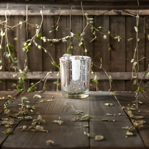 WGV Silver Speckled Tea Light Votive Candle Holder 2.2x2.75, Small Tiny Utility Cylinder Mercury Glass Vase, Home Accent Decor, 24 Pieces by WGVInternational-OpusGlassware