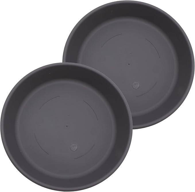 The HC Companies 16 Inch Classic Round Plant Saucer, Lightweight UV-Resistant Plastic Outdoor & Indoor Flower Pot Tray, 2-Pack Plant Pot Trays for Garden & Home Decor, Warm Gray