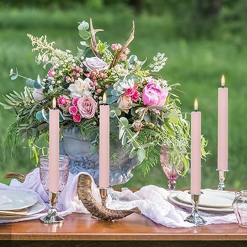 Wondise Pink Flameless Flickering Taper Candles with Remote and Timer - Image 3