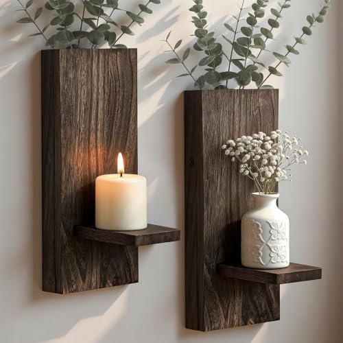 Wood Wall Decor Set of 2, Farmhouse Wall Planter for Small Spaces by Treory