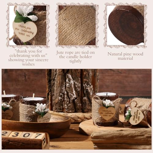 Treela 12 Pcs Wood Tealight Candle Holders Wedding Favors, Brown - Image 5